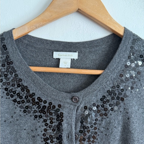 Garnet Hill Silk Merino Wool Sequin Gray Cardigan - Picture 2 of 5
